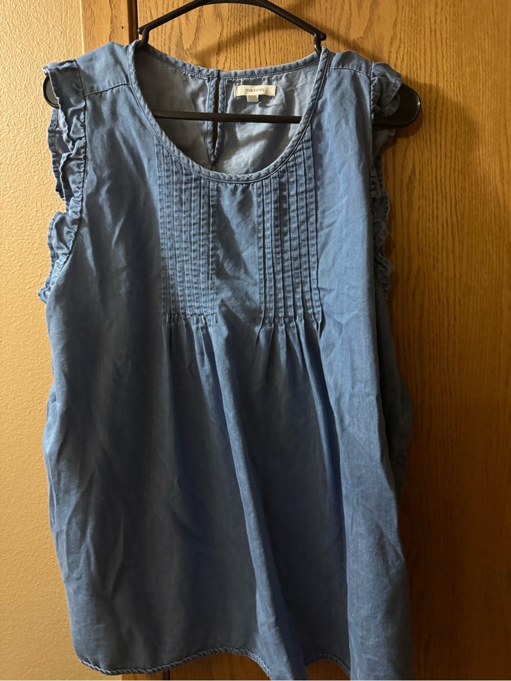 Maurices Blue Pintuck Ruffle Sleeve Chambray Camisole